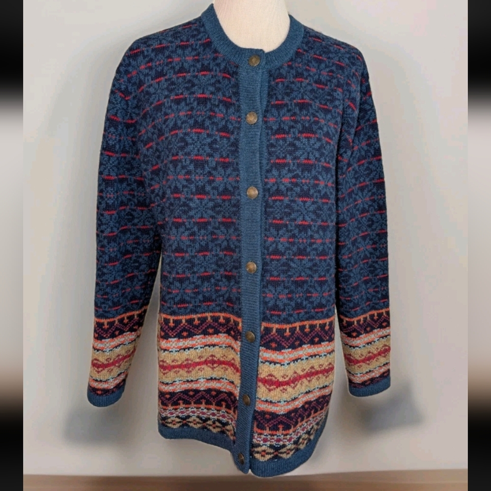 Vintage Skyr Nordic Wool Blend Faire Isle Sweater Cardigan Small